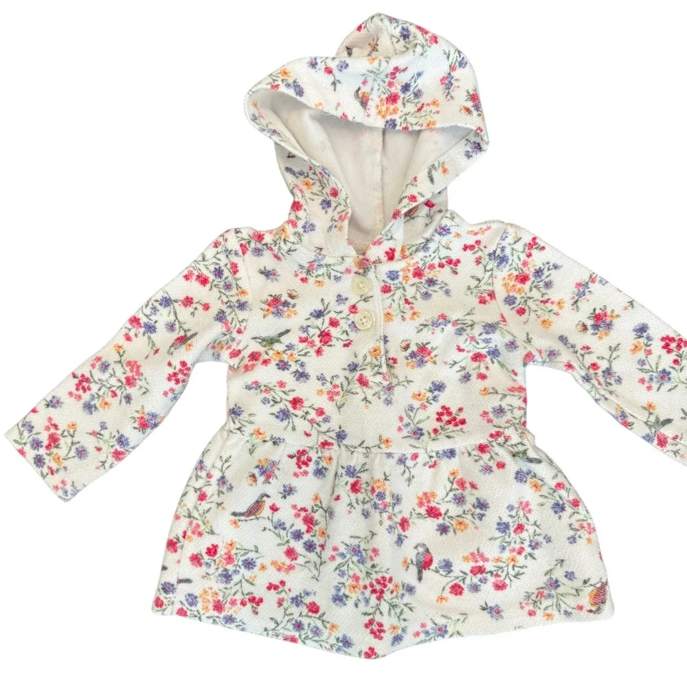 Carters Baby Girls Floral Bird Hooded Smocked Sweatshirt 12Months Long Sleeve